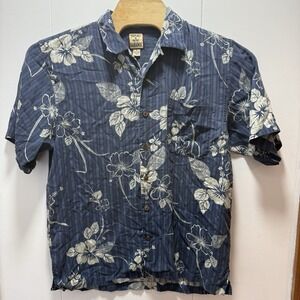 Tommy Bahama Men's 100% Silk Button Up Short Sleeve Shirt Blue Foral Size Medium